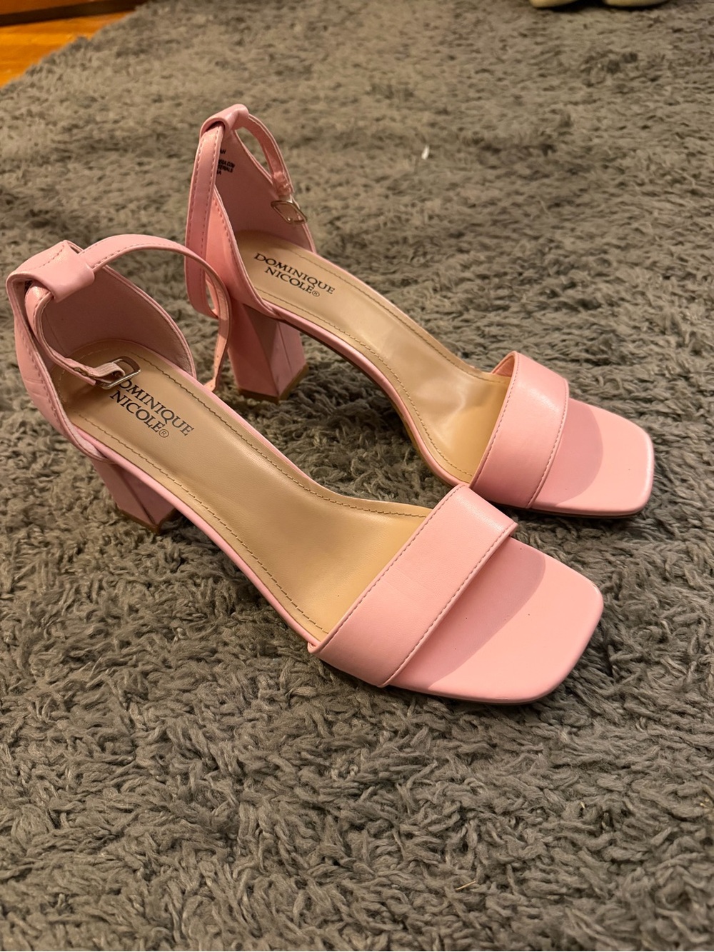 Dominique Pink Block Heel Sandals with Ankle Strap